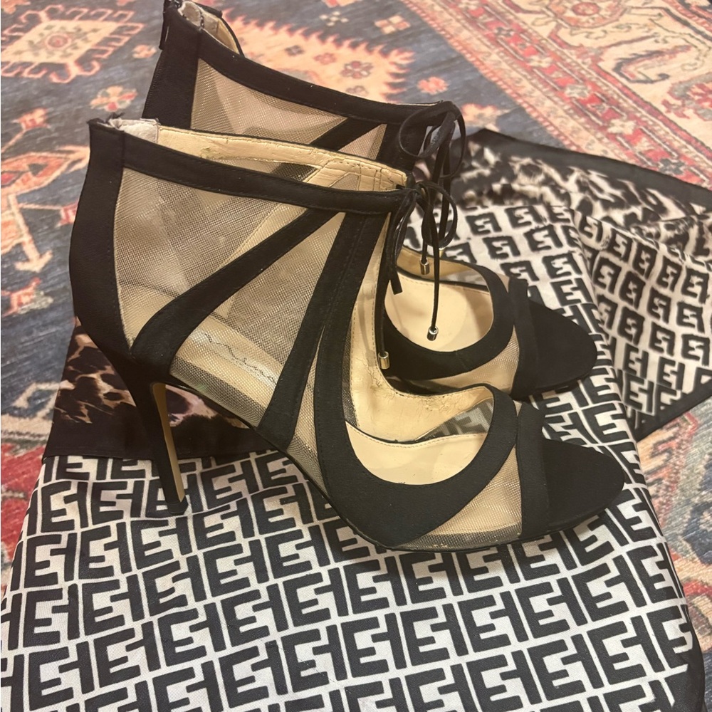 Mia NY  Shoes Black and Tan Mesh Heels